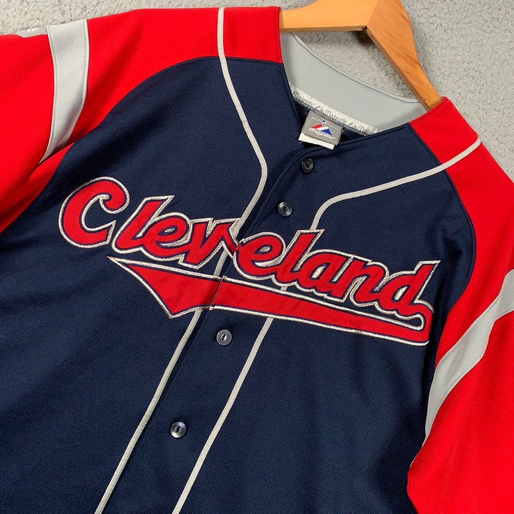 Majestic Cleveland Indians Hafner Jersey Mens XL Blue Red MLB Baseball Button Up
